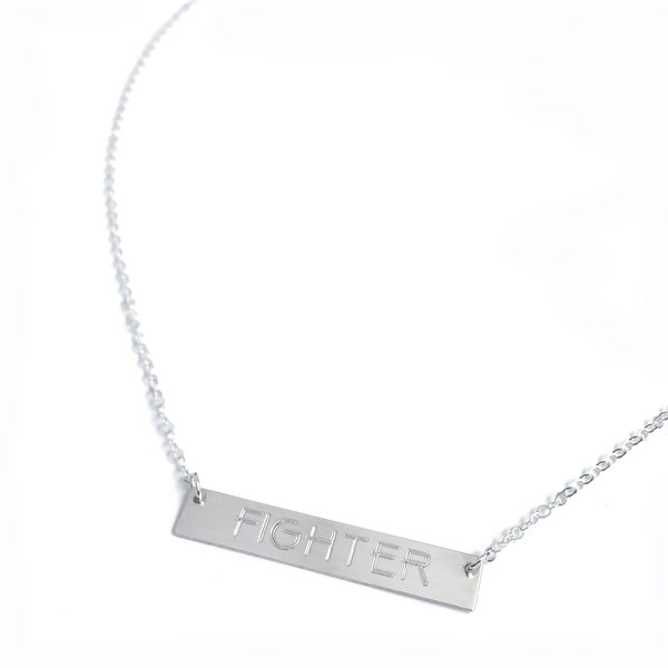 Sterling Silver "FIGHTER" Bar Necklace