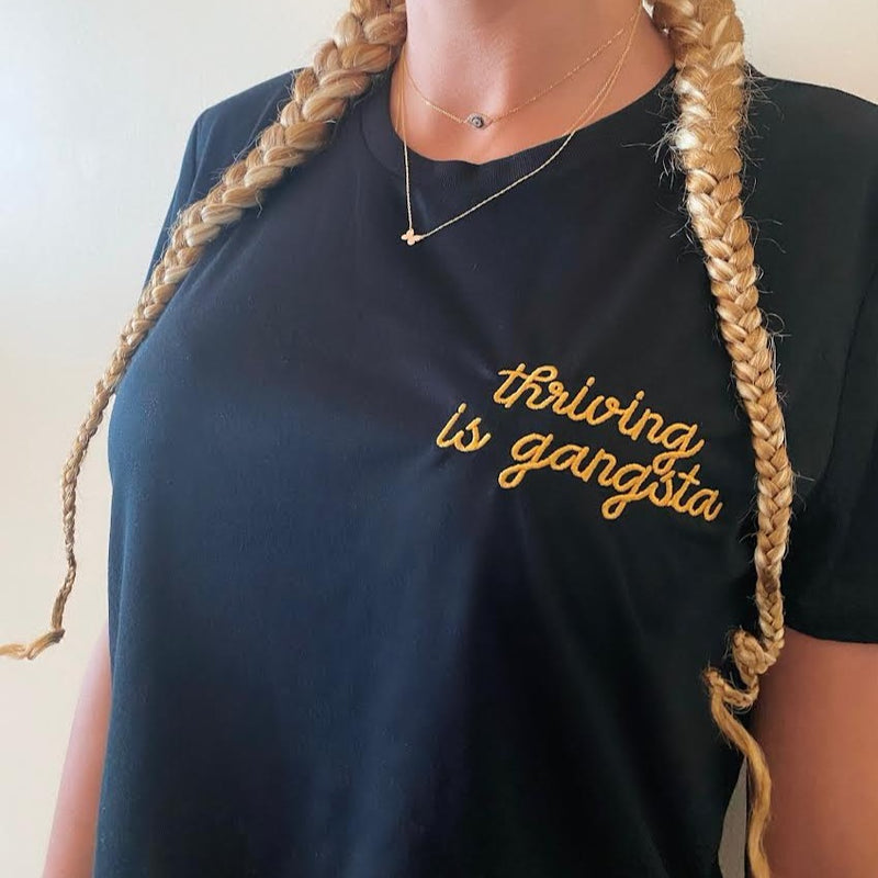 'Thriving is Gangsta' Embroidered Flowy Crop Tee