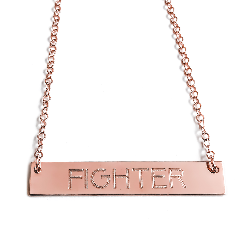 14k Rose Gold "FIGHTER" Bar Necklace