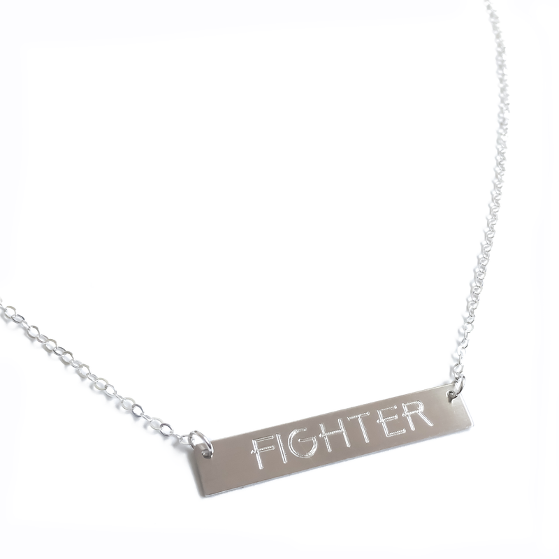Sterling Silver "FIGHTER" Bar Necklace