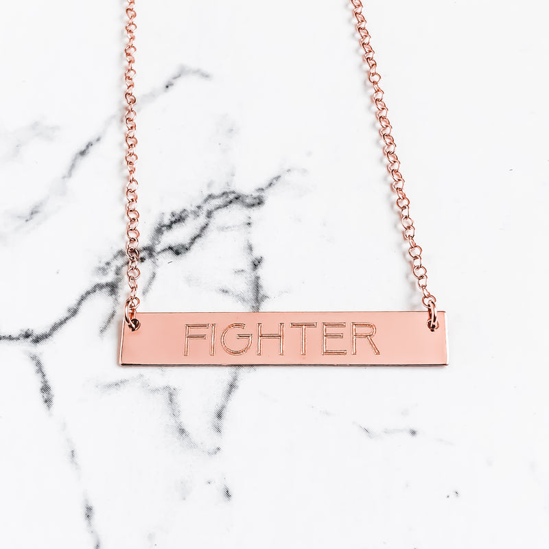 14k Rose Gold "FIGHTER" Bar Necklace