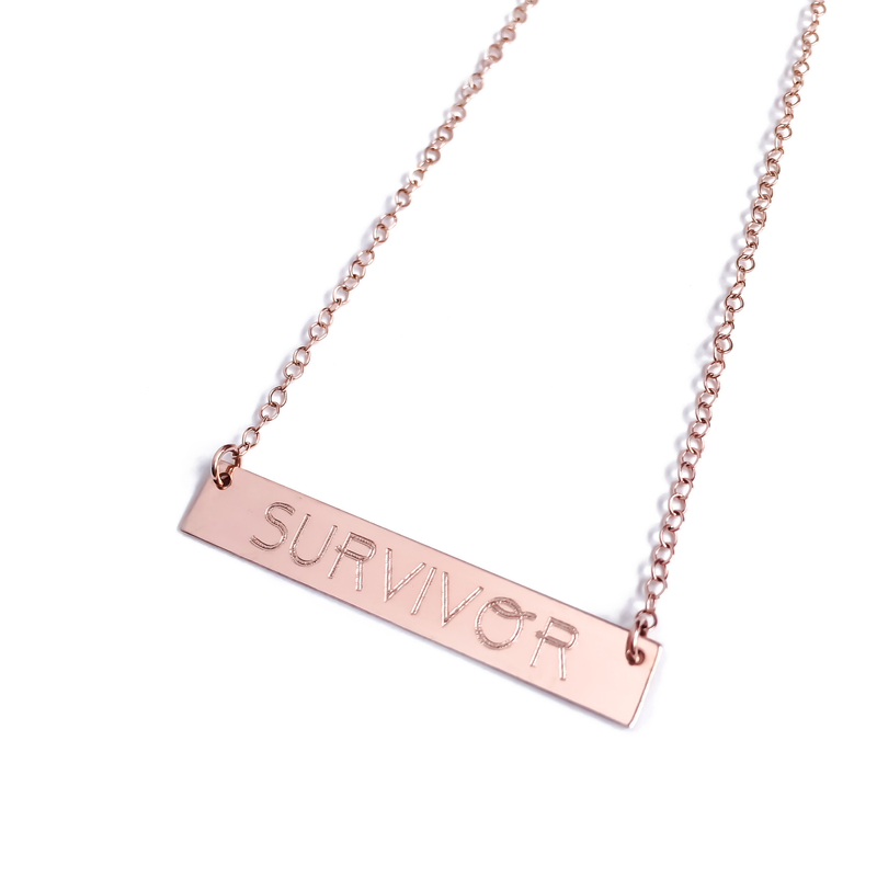 14k Rose Gold "SURVIVOR" Bar Necklace